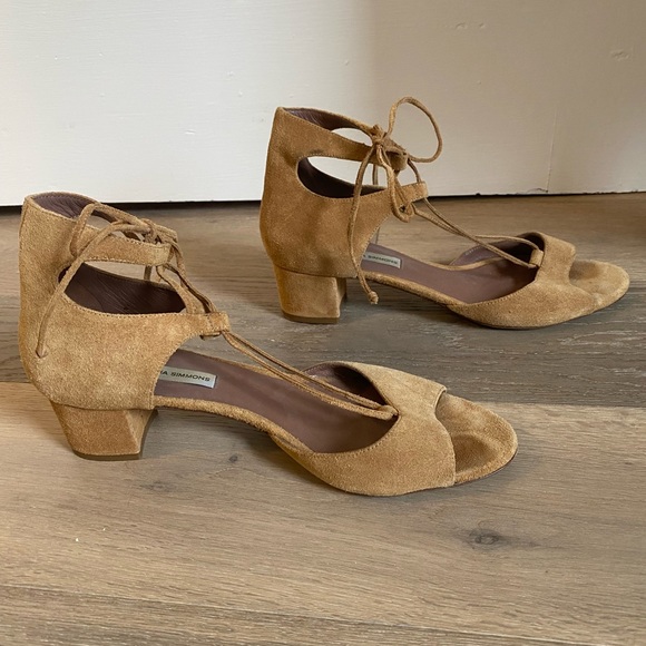 Tabitha Simmons Camel Suede Block Heel Sandals - Picture 1 of 4
